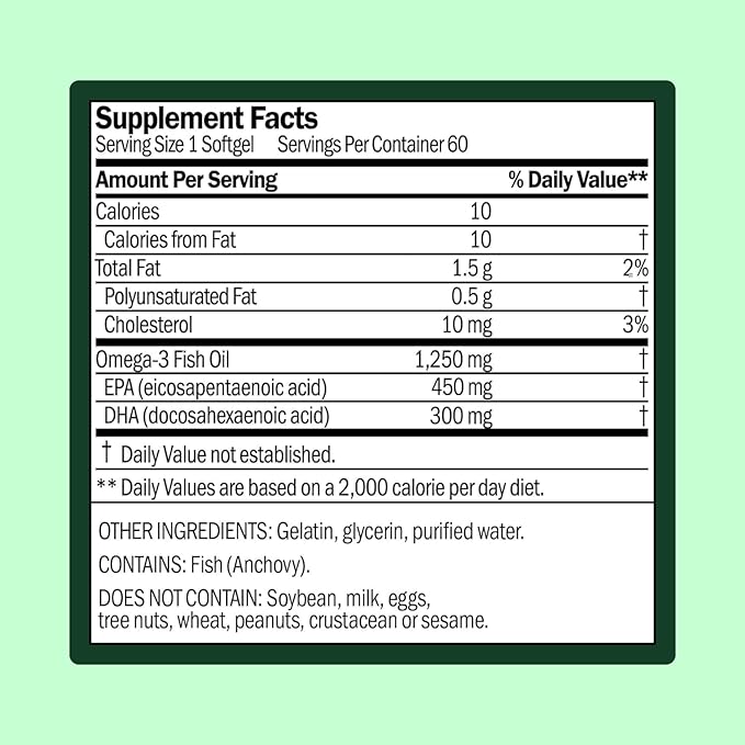 Omega-3 Fish Oil Supplement | Supports Heart and Eye Health | 450mg EPA, 300mg DHA | Promotes Brain Function | Ideal for Daily Wellness Routine | Omega 3 Fatty Acid | 60 Softgel Capsules