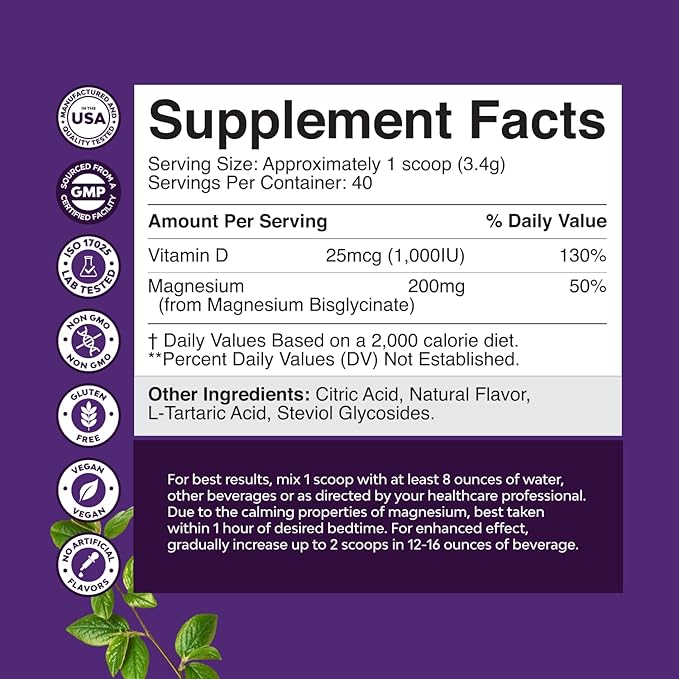 High Absorption Magnesium Glycinate Powder - Vegan Magnesium Powder for Sleep Relaxation & Regularity - Drink Mix Non-GMO Gluten Free & No Artificial Flavors (Honey Lemon) 80 Servings