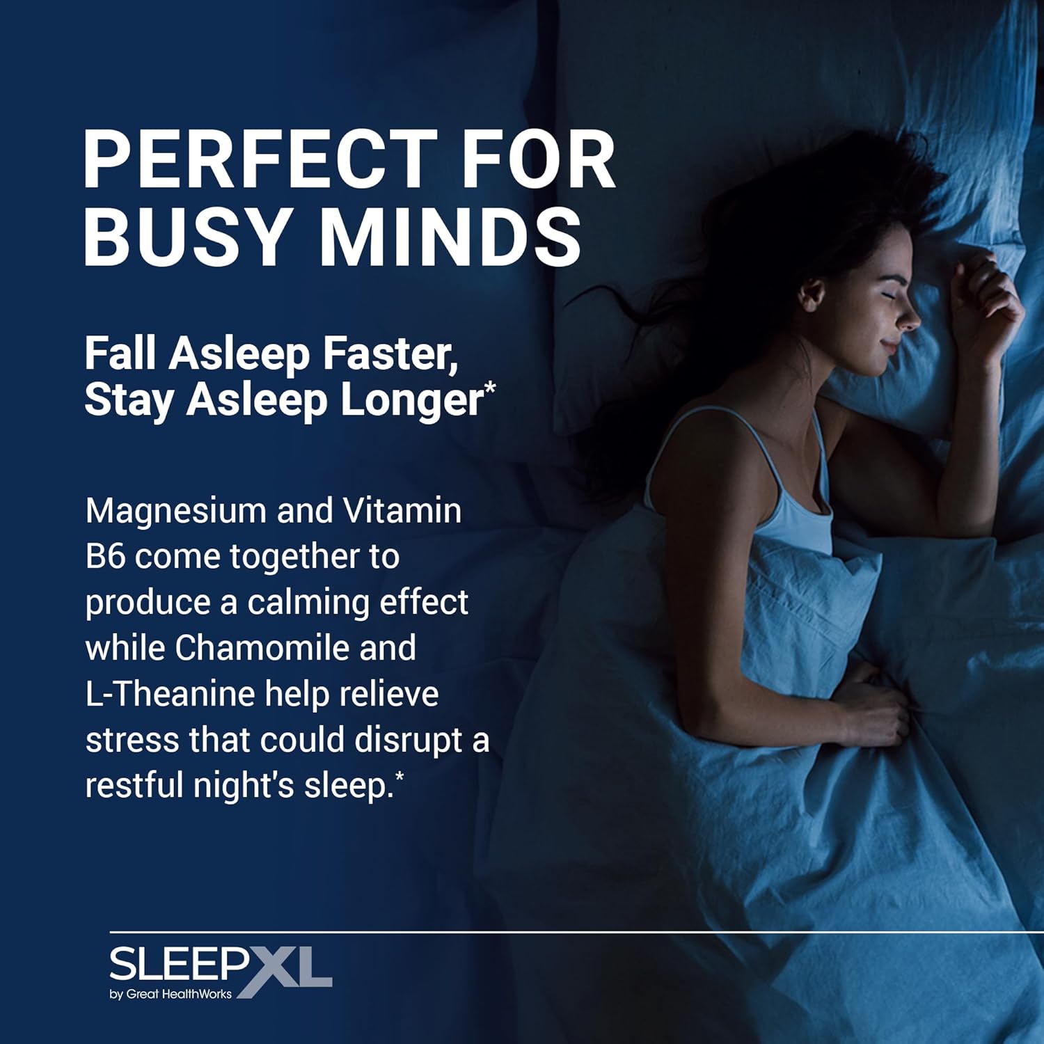SleepXL Sleep Supplement Non-Habit-Forming Formula - Fall Asleep Faster & Sleep Longer - 5 key ingredients include Melatonin, L-Theanine, Chamomile, Magnesium & Vitamin B6 (60 Capsules, 30 Servings)