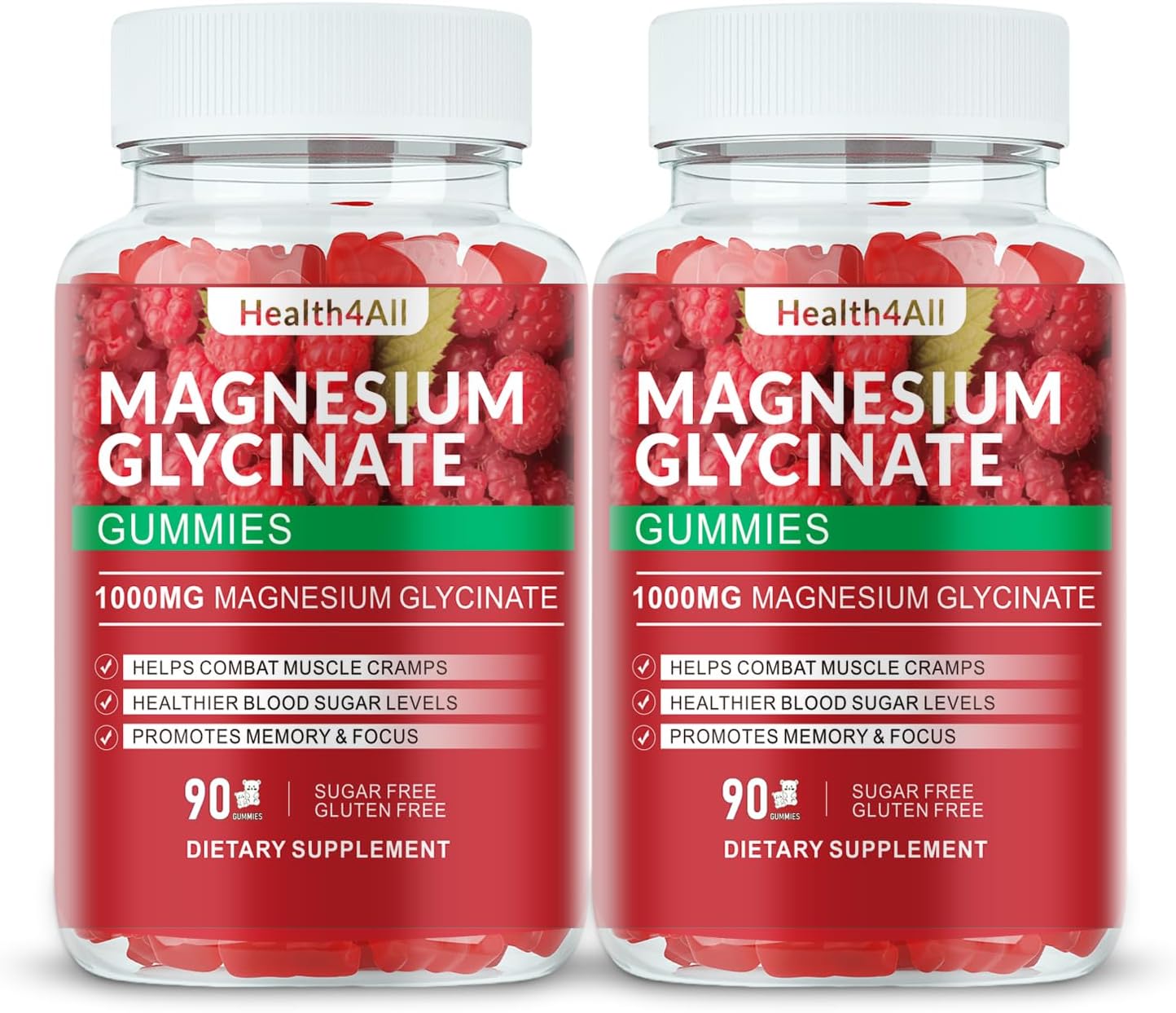Magnesium Glycinate Gummies 1000mg, High Absorption Sugar Free Magnesium Potassium Supplement for Relaxation, Stress Relief, and Sleep Support for Adults & Kids - 180 Raspberry Gummies