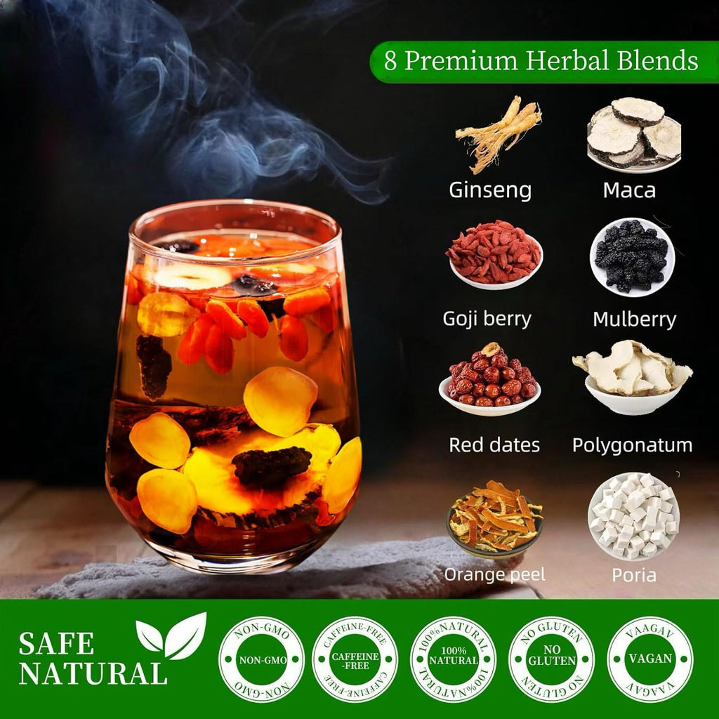 Gerduck Ginseng Six Treasure Tea for Men & Women,Kidney Tea Formula Ginseng Eight Treasure Teas Blend Wolfberry,Mulberry,Chinese Herbal Kindey Teabags,100% Natural,(300g/Bag)
