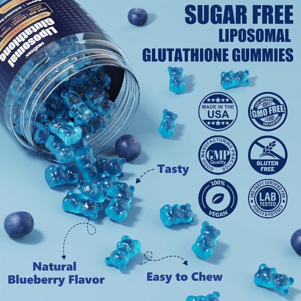 Liposomal Glutathione Gummies 1100mg Supplement, L-Glutathione Reduced with Vitamin C, Phospholipids, ALA, NAC & Milk Thistle, Antioxidant for Anti-Aging, Immune & Cleansing, Vegan, 60 ct