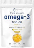 Micro Ingredients Triple Strength Omega 3 Fish Oil Supplements 4,200mg Per Serving, 240 Softgels – Lemon Flavored – Burpless | EPA 1,200mg + DHA 900mg | Deep Sea Fish