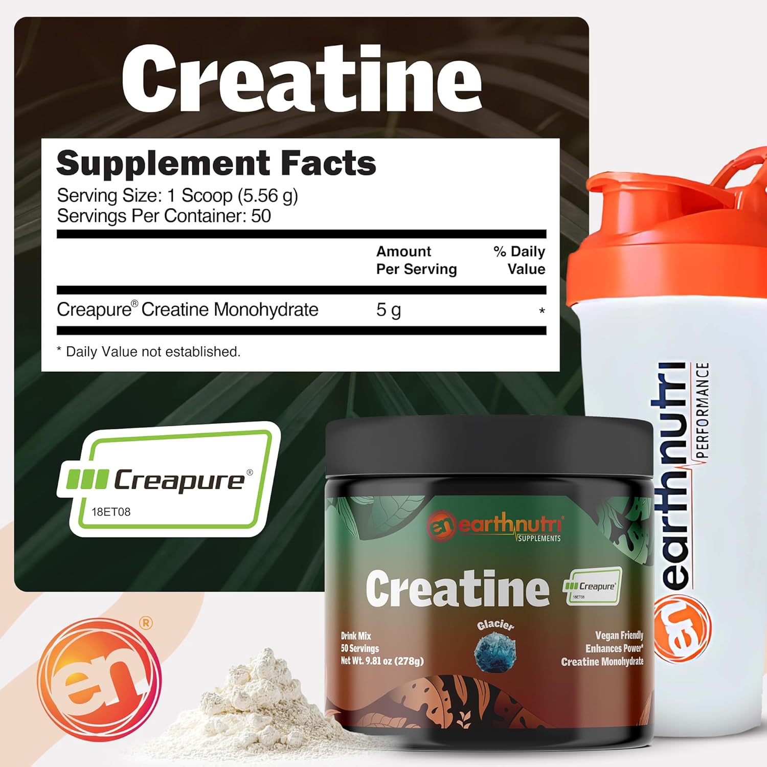 EarthNutri Creatine Monohydrate Powder - Pure Creatine Supplement for Muscle Strength, Strength & Performance - Non-GMO, Sugar-Free, Additive-Free – for Men & Women, Flavored 250g