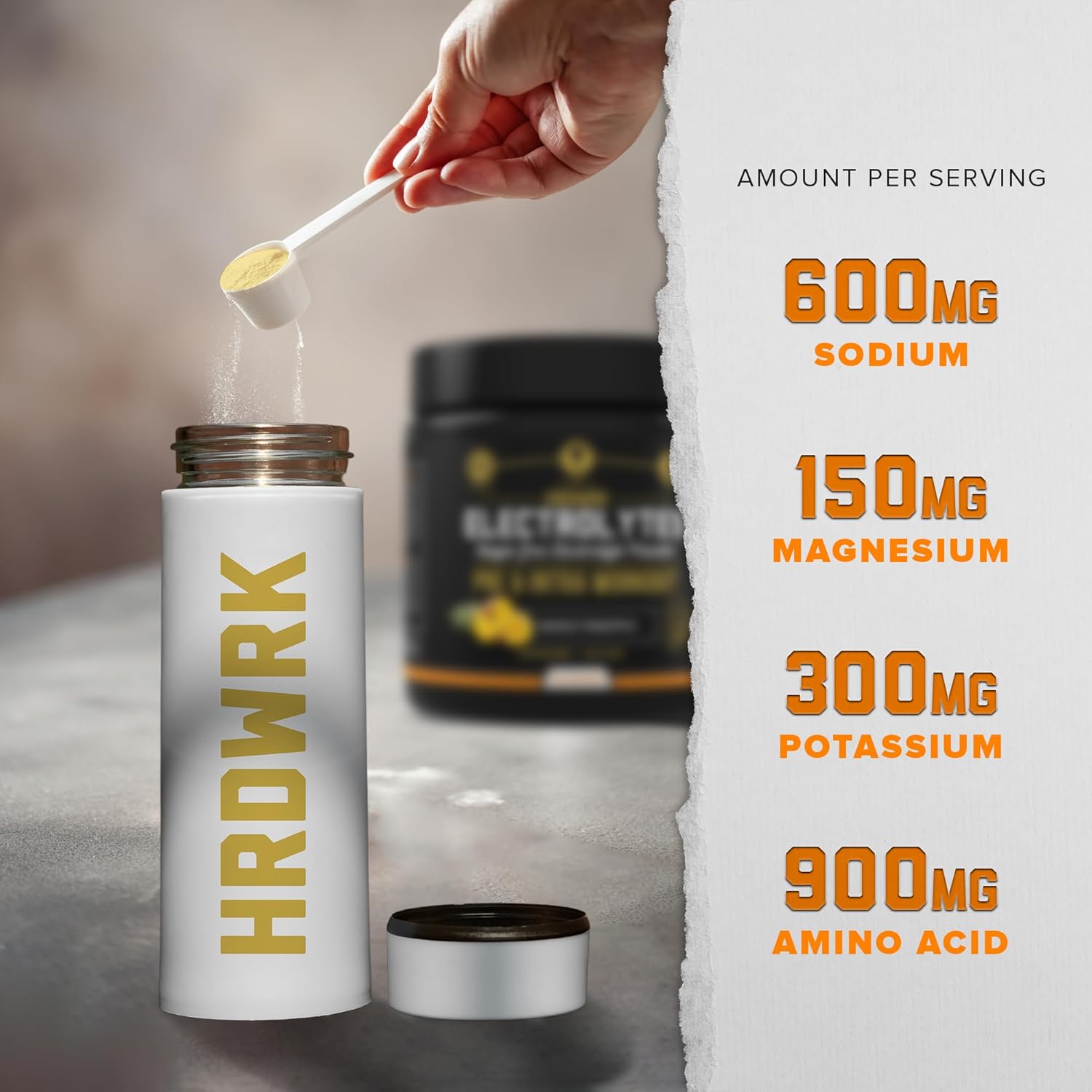HRDWRK Electrolytes Powder with Magnesium, Potassium - Sugar Free Electrolytes Boost Endurance and Reduce Fatigue with This Electrolytes Supplement - Maximum Hydration - Keto Friendly