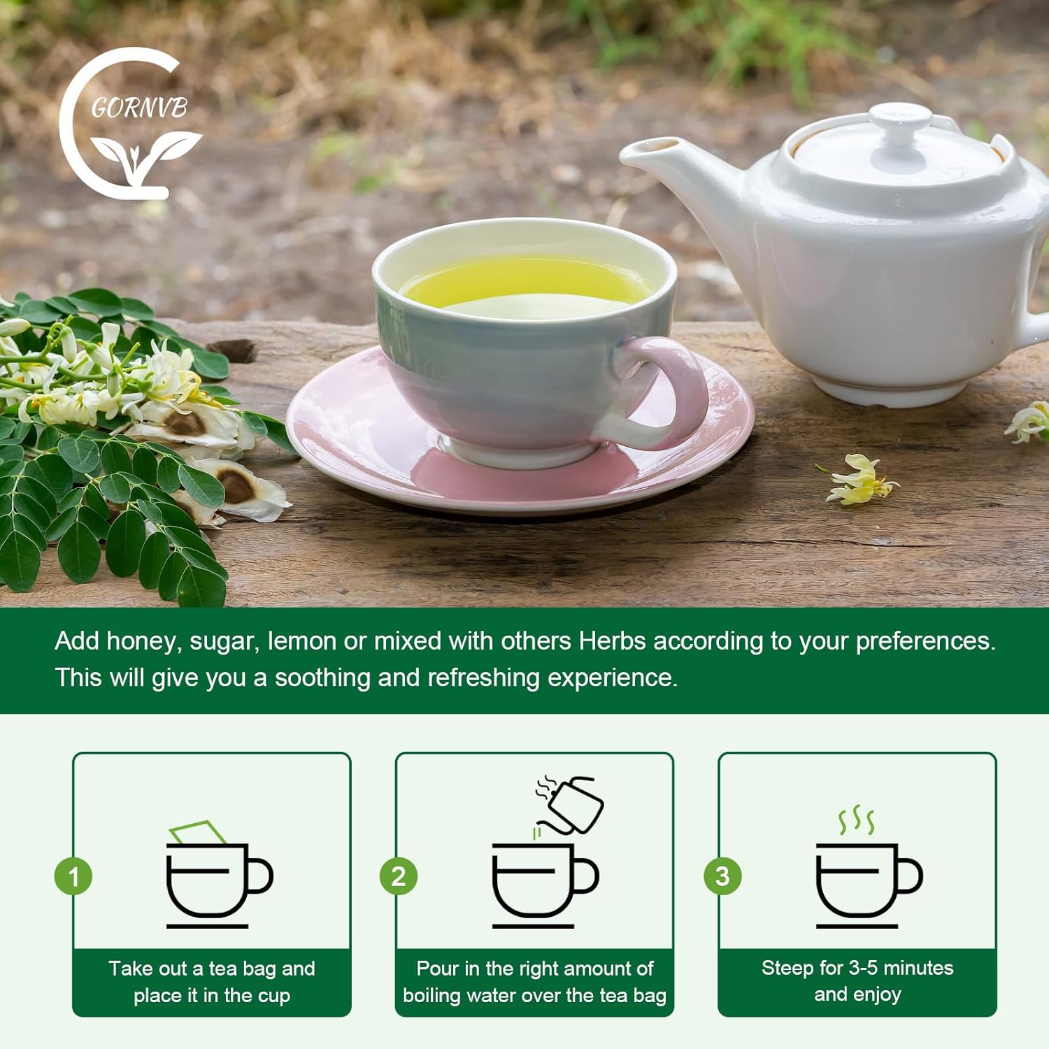 Moringa Tea Bags | 100% Pure Moringa Leaf Tea | Antioxidant-Rich, Caffeine-Free Herbal Tea | Supports Immunity, Energy & Digestion, 40 Count | Gluten-Free, Non-GMO