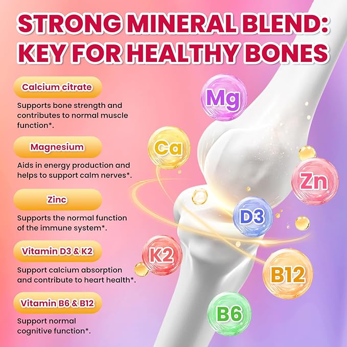 Calcium Citrate Gummies - 1200mg Calcium Gummies Supplements for Women & Men with Vitamin D3, K2, Magnesium, Zinc High Absorption for Bone, Muscle & Immune Support, Fruit Flavor, 60 Count