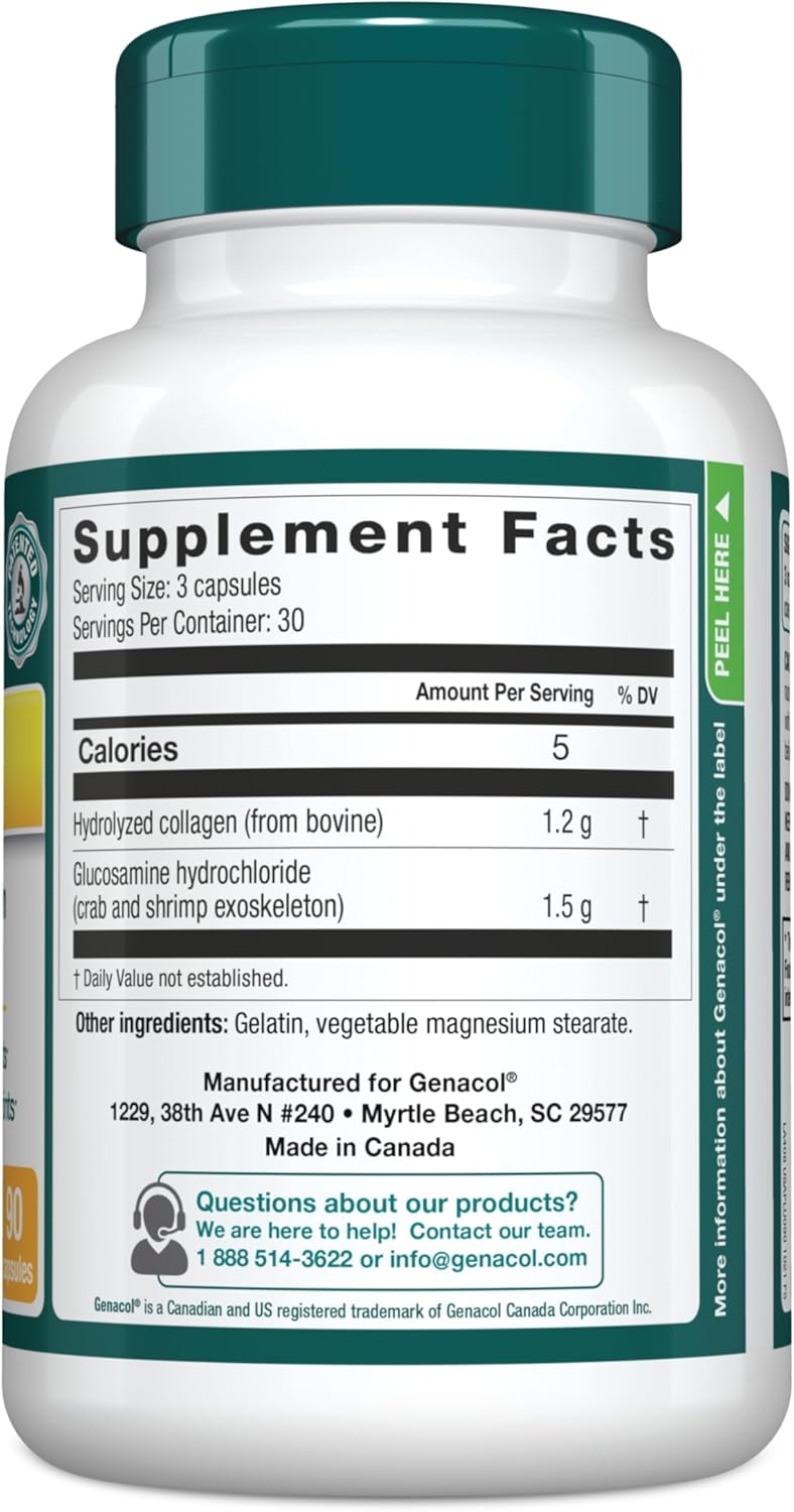 Genacol Plus – Glucosamine and Collagen Supplement, Ultra-Hydrolyzed Collagen Peptides, Eases Joint Movement, Maintains Cartilage, 90 Capsules (30-Day Supply)