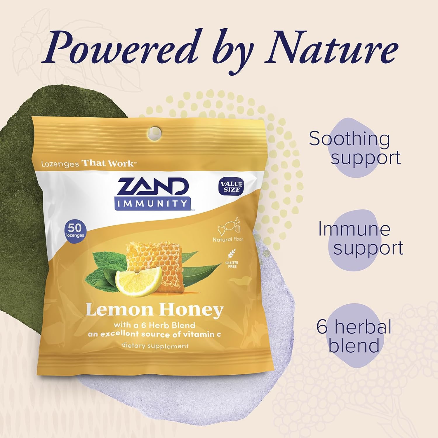 ZAND Immunity Lemon Honey Throat Lozenges 2 Pack with Vitamin C, Organic Honey - Good-for-You Dry Mouth Lozenges - Immune Support Supplement - Natural Flavor, Vegetarian, Gluten Free, 50ct ea