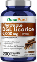NusaPure DGL Deglycyrrhizinated Licorice 6,000 mg 200 Chewable Tabs, Vegan, Non-GMO Supplement