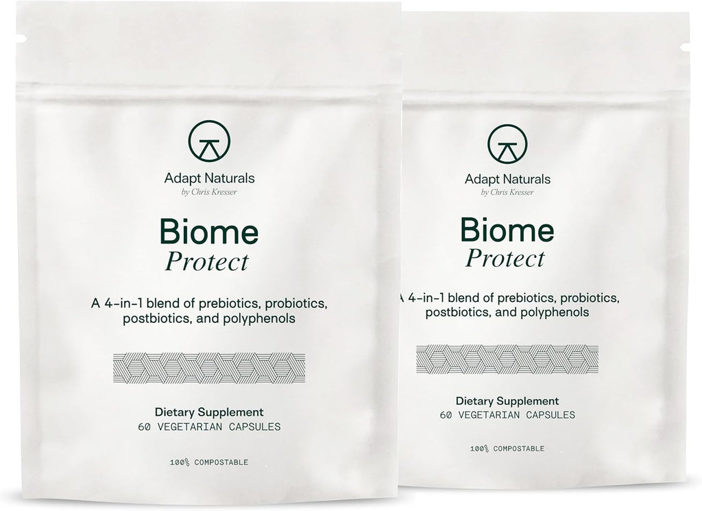 Adapt Naturals 4-in-1 Biome Protect Prebiotics, Probiotics Supplement Postbiotics & Polyphenols for Microbiome, Gut Health & Defense for Women & Men, 60 Day Supply