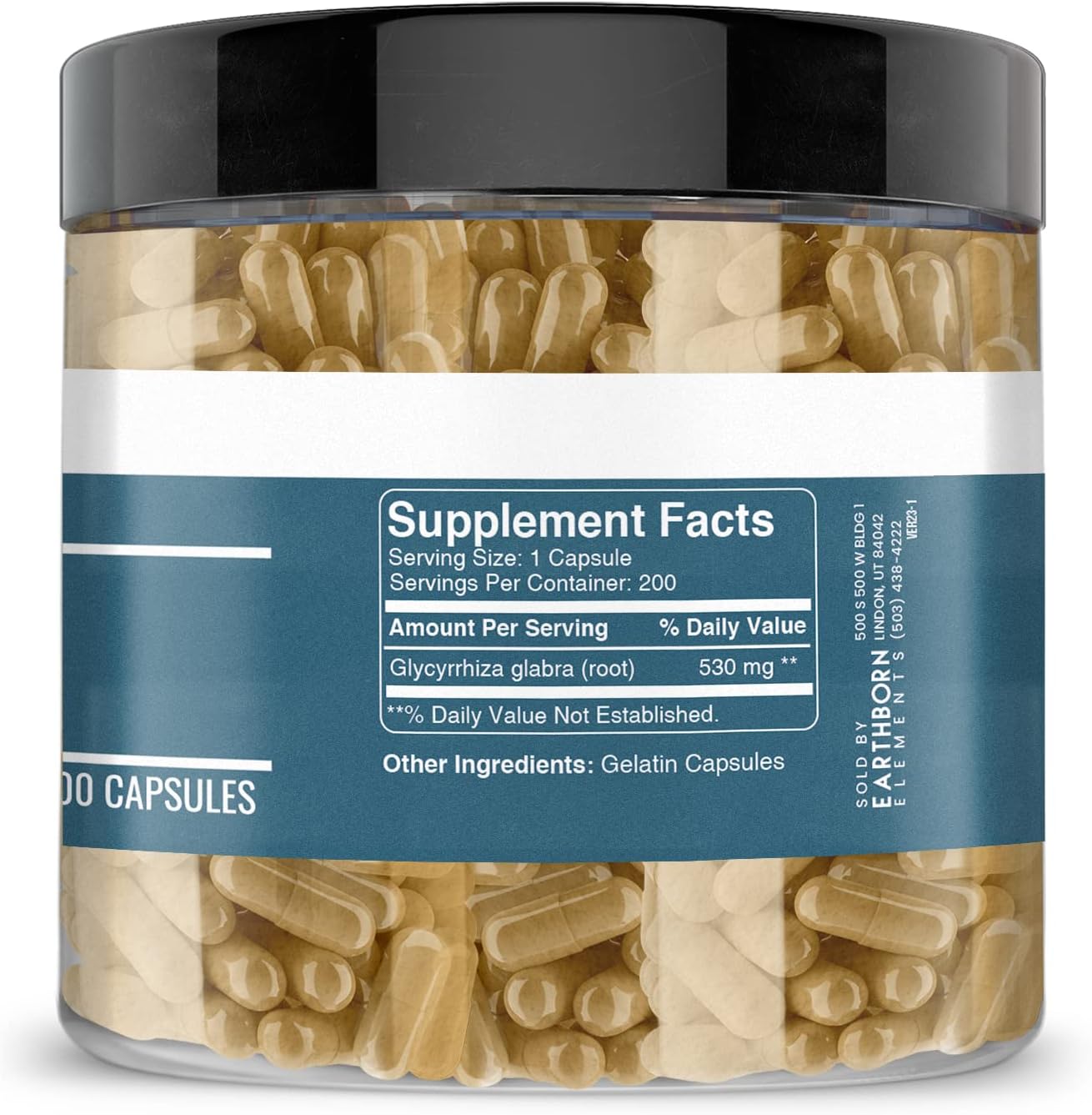 Earthborn Elements Licorice Extract 200 Capsules, Pure & Undiluted, No Additives