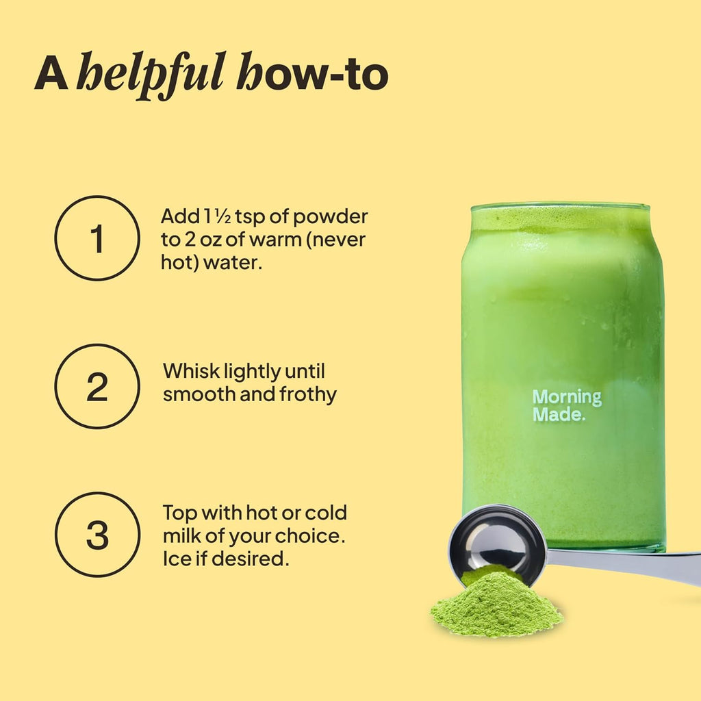 Morning Made Vanilla Flavored Matcha Powder | 8.46oz (240g) Resealable Tin | 60 Servings Premium Japanese Green Tea | Sweetened with Organic Sugar | Perfect for Lattes, Smoothies, and Baking | Rich in Antioxidants and Energy Boosting