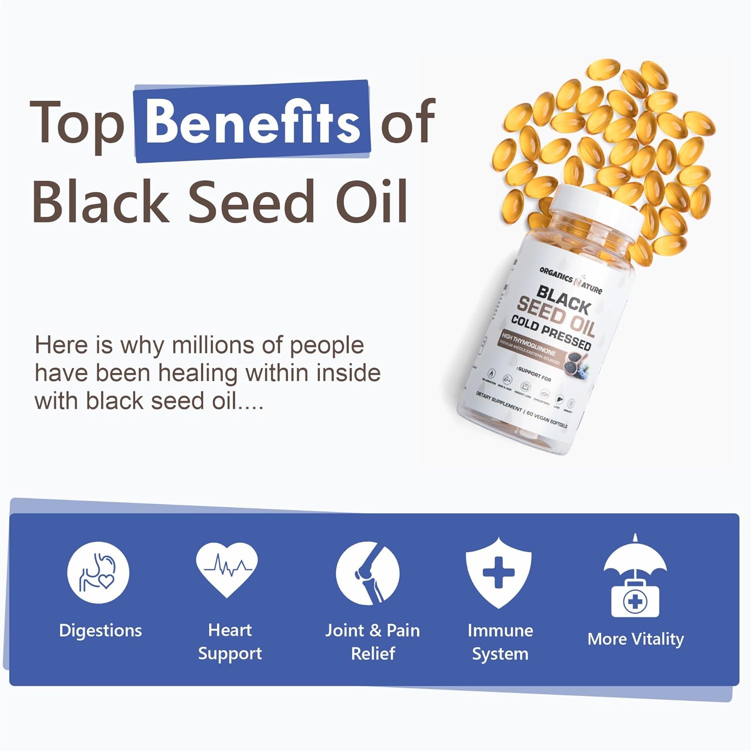 ORGANICS NATURE Dried Sea Moss Wildcrafted (2 Bags) & Black Seed Oil Capsules (2 Bottles) | Raw Gluten-Free, for Lung Detox, Immune System Support | Softgels, for Hair, Skin, Heart, Nigella Sativa