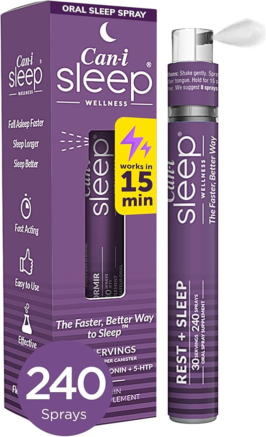 Fast-Acting Sleep Spray with Melatonin, GABA & 5-HTP - Natural Oral Sleep Aid to Fall Asleep Quickly & Wake Refreshed - Can-i Sleep Supplement for Adults - 30 Servings