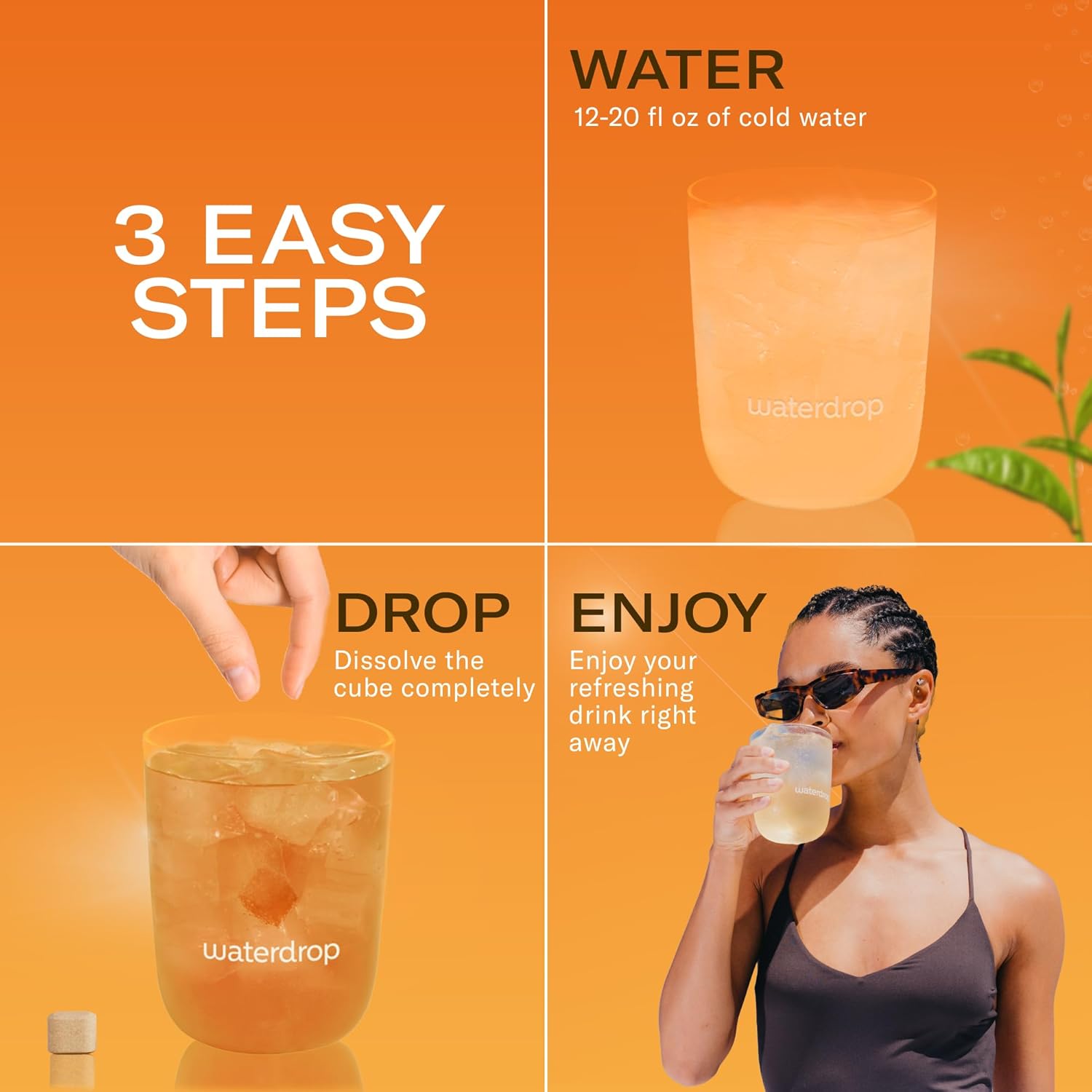 Waterdrop Hydration Cubes with Vitamin C, B Vitamins, and Electrolytes, Iced Tea Peach Flavor, Flavored Water Enhancer Cubes for Still & Sparkling Water, Low Calorie, Sugar Free, Gluten Free, 24 Count