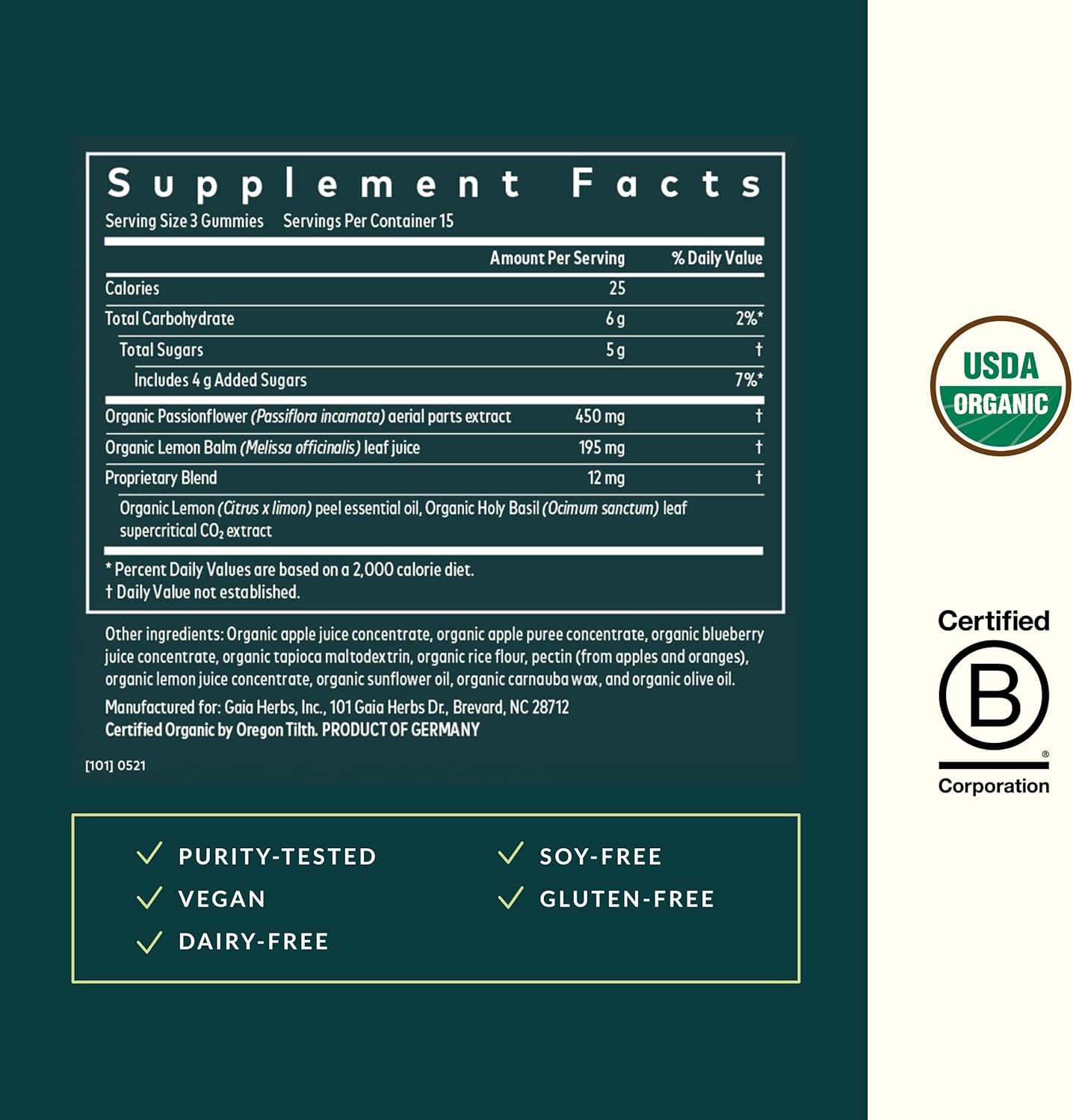 Gaia Herbs Relax Gummies - Supports Calm Feelings - with Organic Apple Juice & Lemon Juice Concentrate - 45 Gummies (15 Servings)