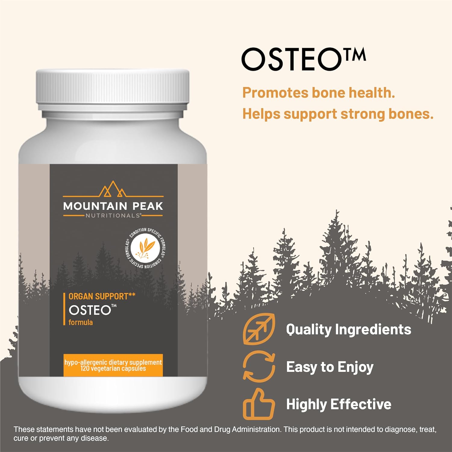 Mountain Peak Nutritionals Osteo Supplement - Organ & Strong Bone Support, Promotes Bone Health - With Vitamins D3, K2, Calcium, and Magnesium - Bone Building & Strengthening (120 Vegetarian Capsules)