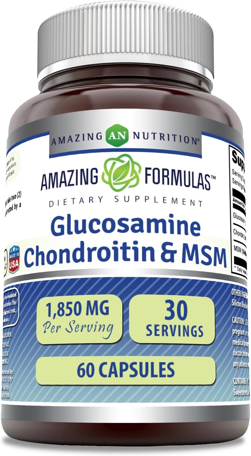 Amazing Formulas Glucosamine Chondroitin MSM 1850 mg Per Serving Capsules Supplement | Non-GMO | Gluten Free | Made in USA (60 Count)