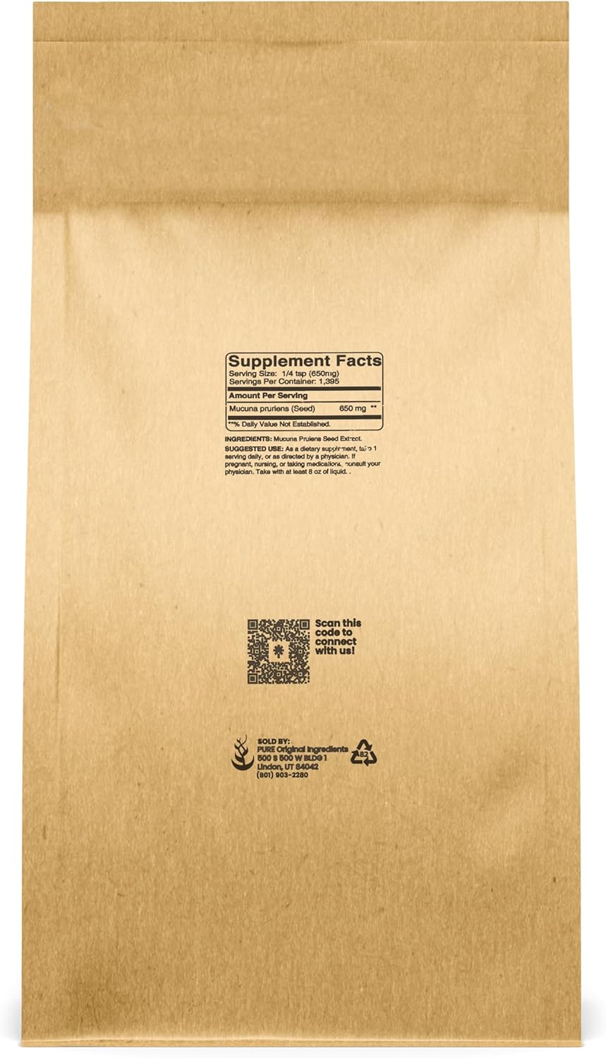 PURE ORIGINAL INGREDIENTS Mucuna Pruriens (2 lb), Pure and Natural, Non-GMO, Gluten-Free