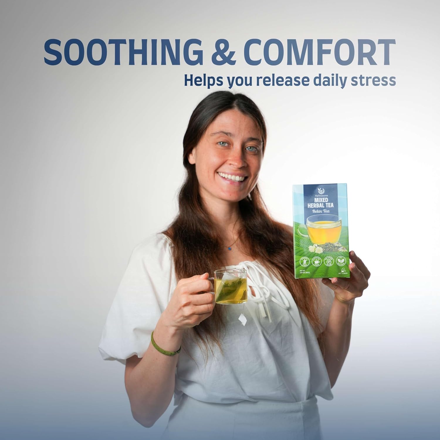 VieTreasures Relax Herbal Tea with Jasmine Oolong – 2.8oz (40 Tea Bags) | Tieguanyin Base with Ampelopsis, Passionflower & Honeysuckle | Jasmine Infusion, Caffeine-Free, Relax & Digestive Support