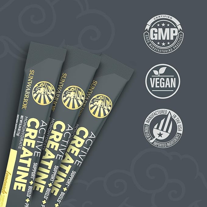 SUNWARRIOR Lemonade Active Creatine Stick Pack 30ct, 0.24 OZ
