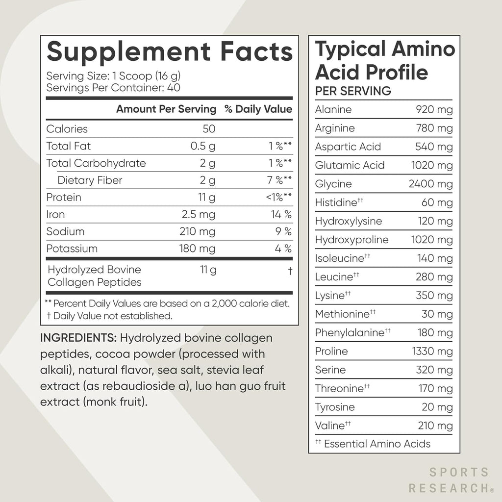 Sports Research Collagen Peptides - Hydrolyzed Type 1 & 3 Collagen Powder Protein Supplement for Healthy Skin, Nails, & Joints - Easy Mixing Vital Nutrients & Proteins, Collagen for Women & Men