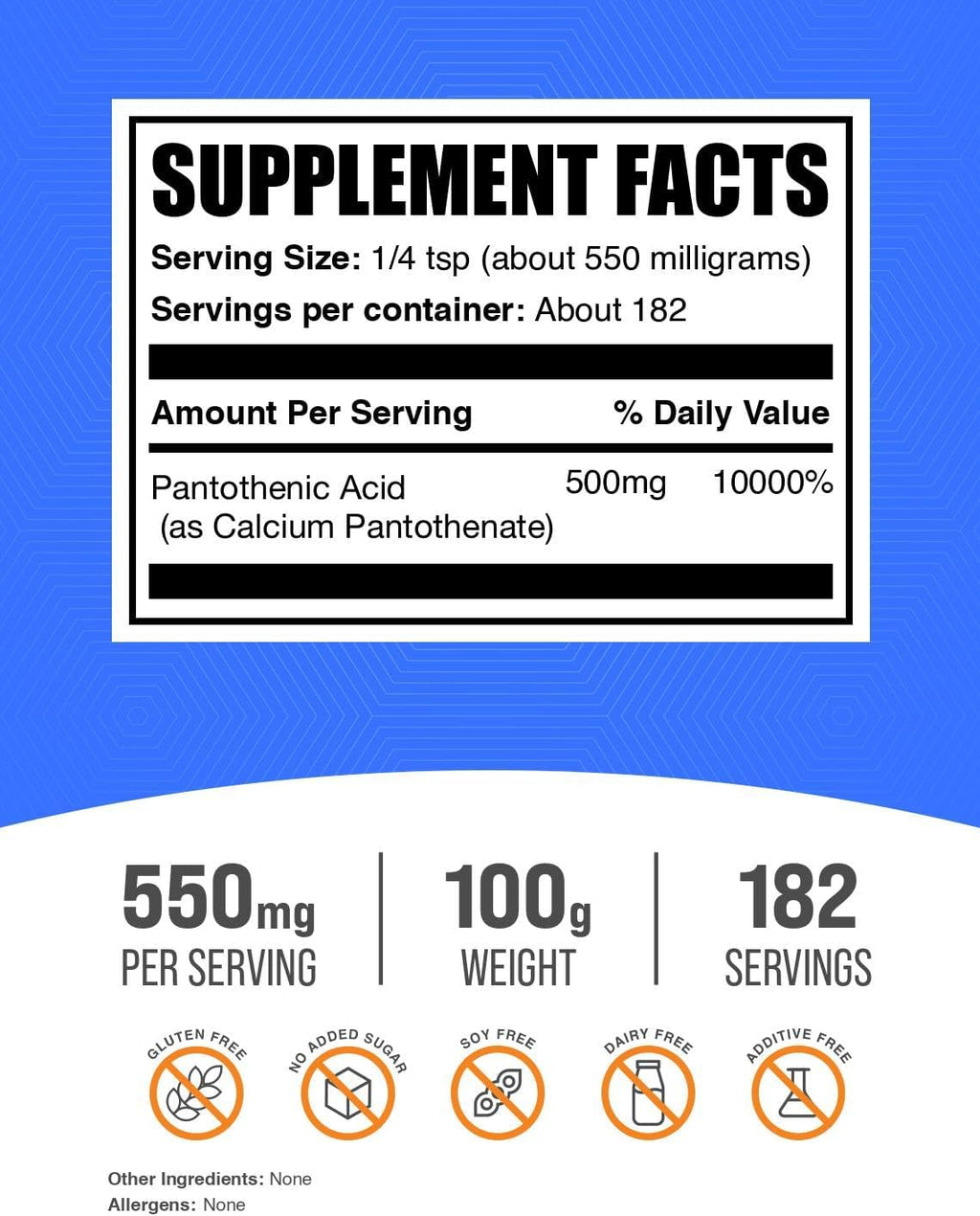 BulkSupplements.com Vitamin B5 Powder - as Calcium Pantothenate, B5 Vitamins - Gluten Free, 500mg of Vitamin B5 Pantothenic Acid per Serving, 100g (3.5 oz) (Pack of 1)