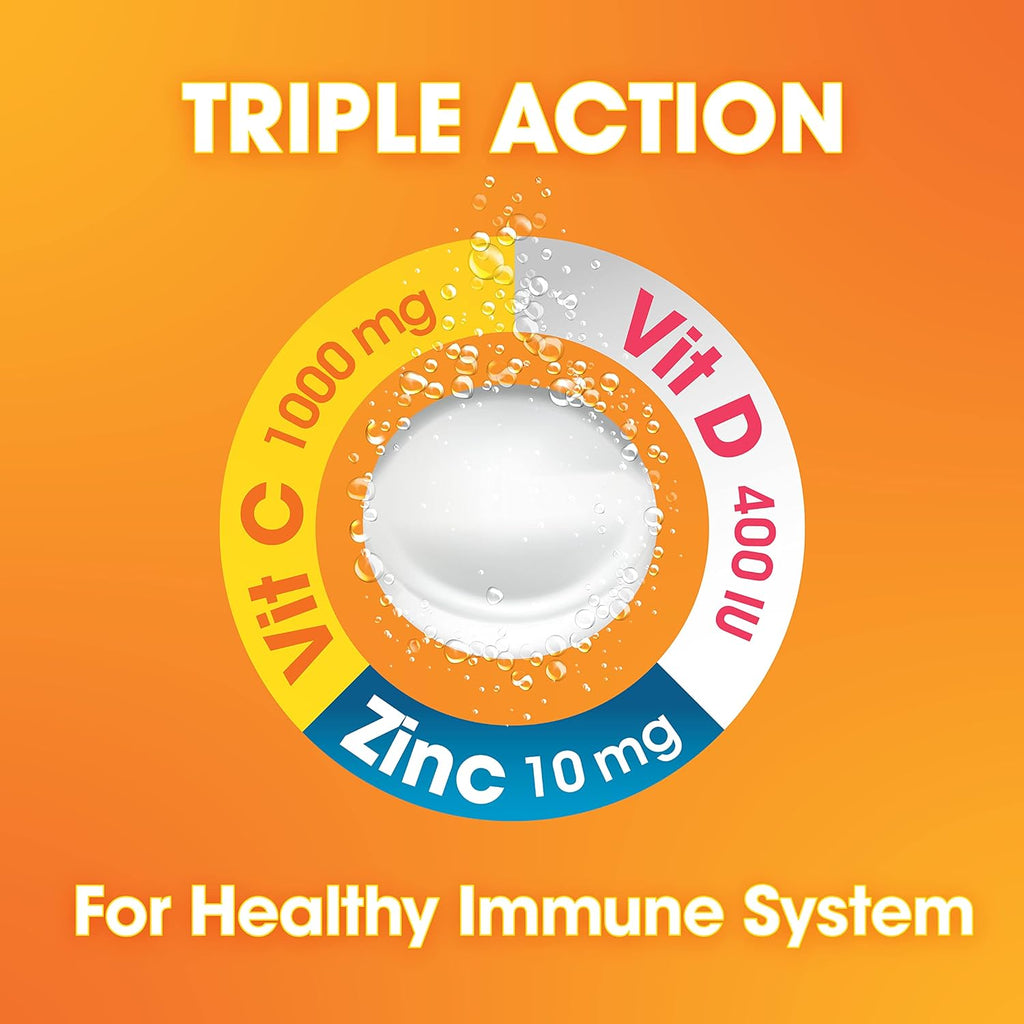 nutrazul Immune Triple Action Effervescent Tablets - Vitamin C 1000 mg, Vitamin D 400 IU, Zinc 10mg I Orange (Pack of 5X20) | Gluten Free, Sugar Free, Lactose Free & Preservative Free