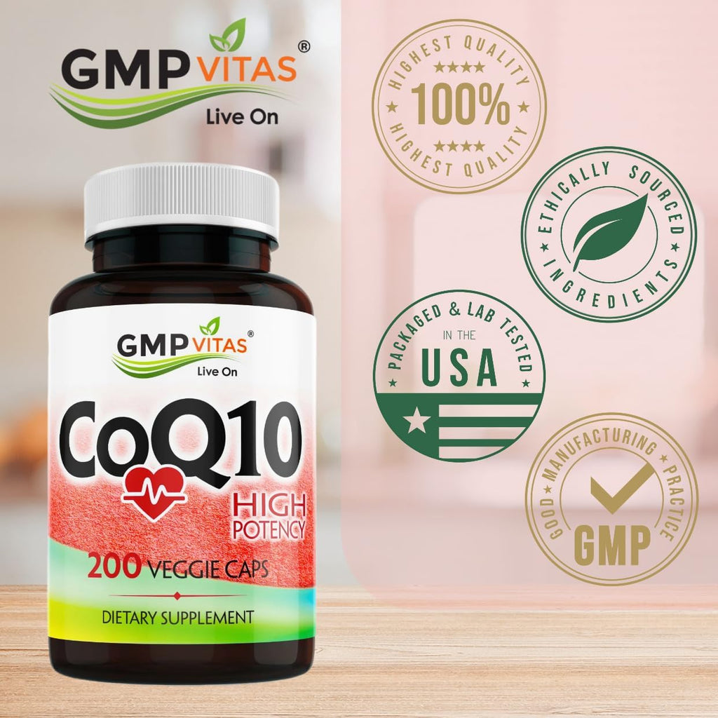 High Potency CoQ10 500mg Per Capsule 200 Veggie Capsules for Heart Health Energy & Antioxidant Support Coenzyme Q10