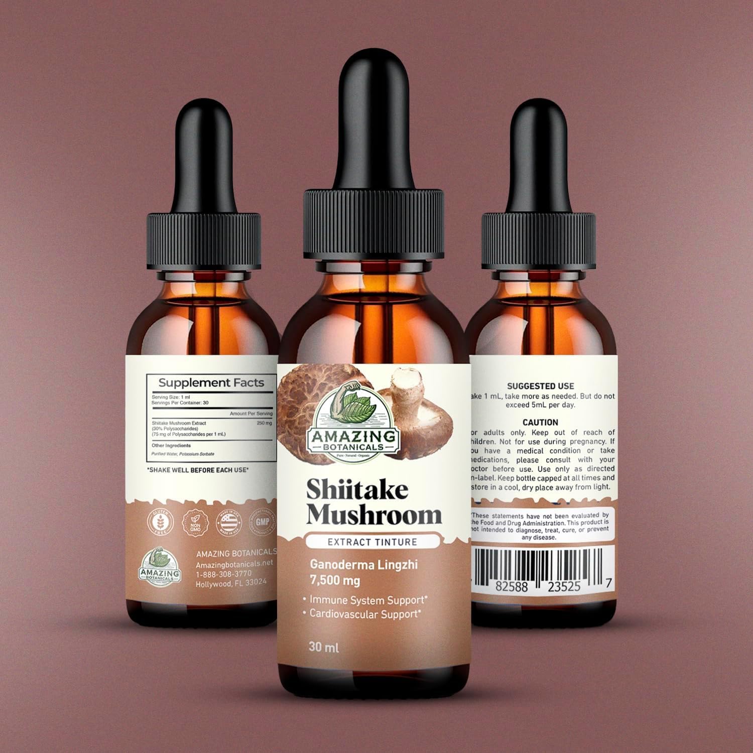 Shiitake Mushroom Extract Tincture - 7,500mg Immune Support Supplement Containing 30% Polysaccharide in Each - Powerful Antioxidant for Overall Wellbeing, Vegan, Sugar & Alcohol-Free Drops – 1oz/30mL