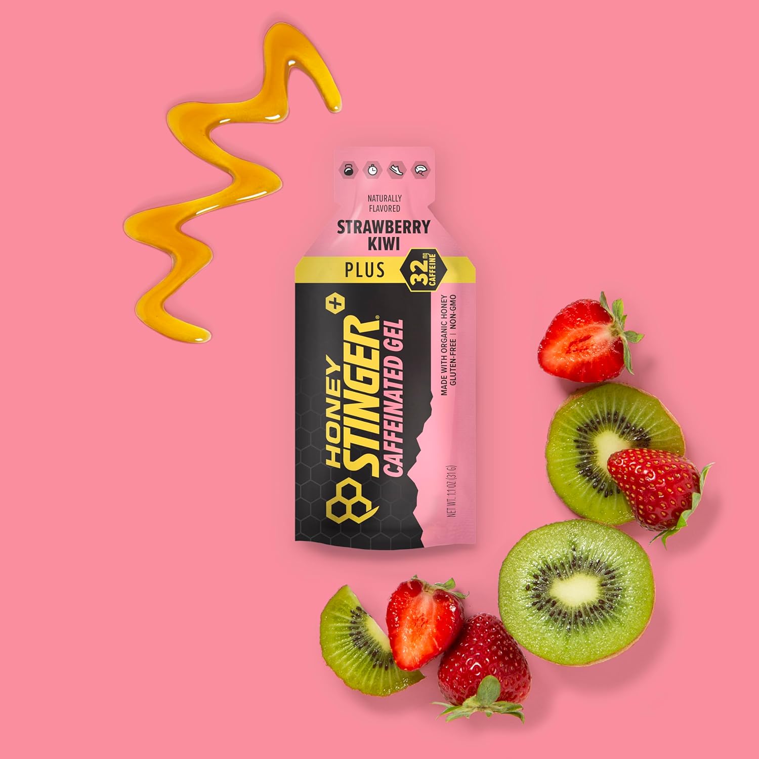 Honey Stinger Organic Strawberry Kiwi Energy Gel, Caffeinated & Gluten Free, for Exercise, Running and Performance, Sports Nutrition for Home & Gym, Pre and Mid Workout, 12 Pack, 13.2 Ounce