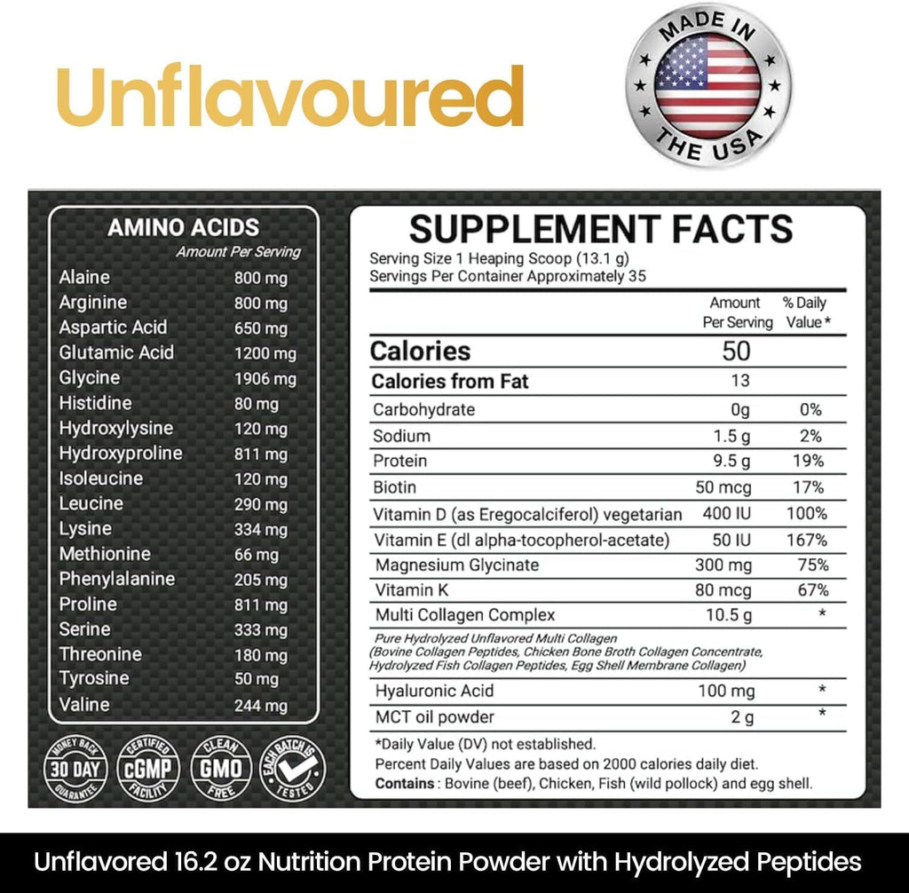 Keto Multi Collagen Peptides 16.2 oz - Bone Broth Protein Powder, with 5 Types Hydrolyzed Collagen, MCT Oil & Biotin for Skin, Joints, Hair & Nails, Unflavored Collagen Powder