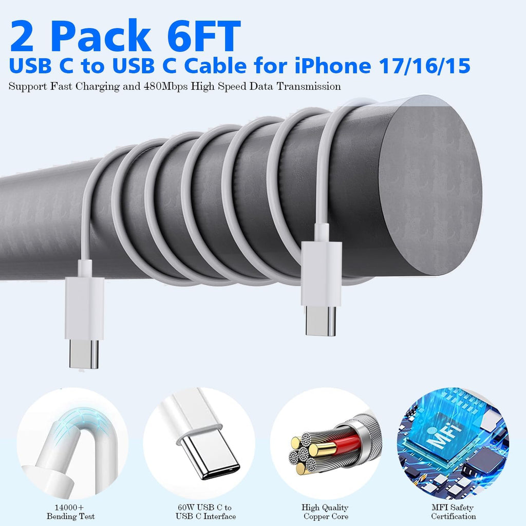 Fast Charger iPhone 17/16/15,45W Dual USB C Wall Charger 2 Pack 6FT Type C-C Fast Charging Cable Cord 45W Plug Quick Apple Chargers for iPhone 17 Pro Max/17 Air/16 Pro/15/15 Pro/Plus,iPad Pro/Air/Mini