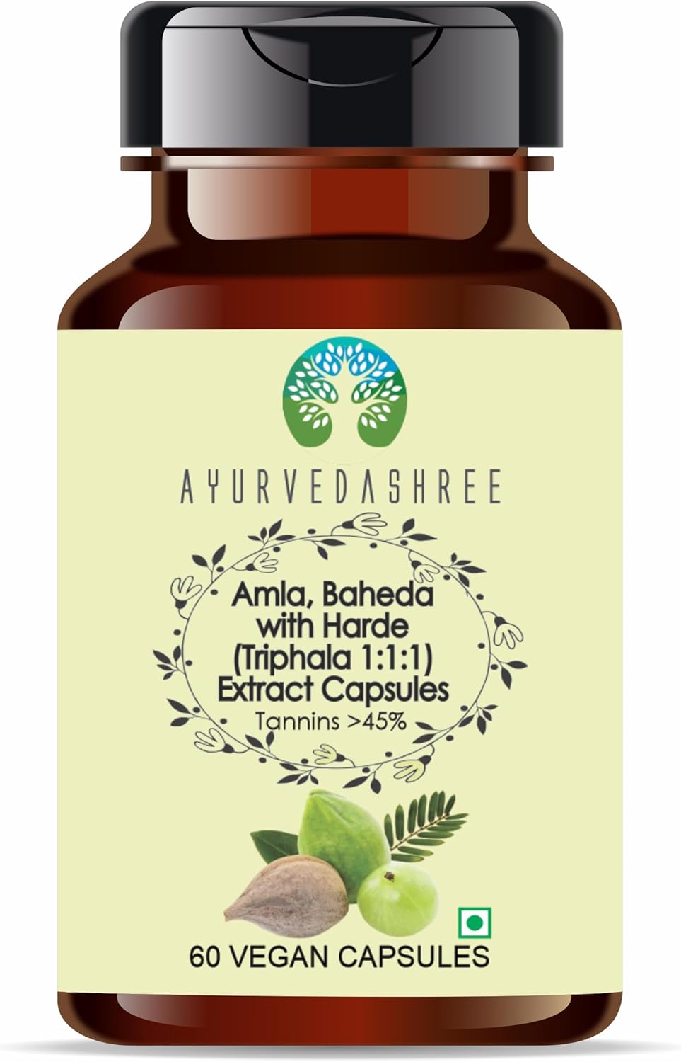 Triphala Extract 500mg - 60 Vegetarian Capsules | Amla, Baheda & Harad Extract | | All Natural | 100% Vegan | Gluten-Free | GMP Certified.