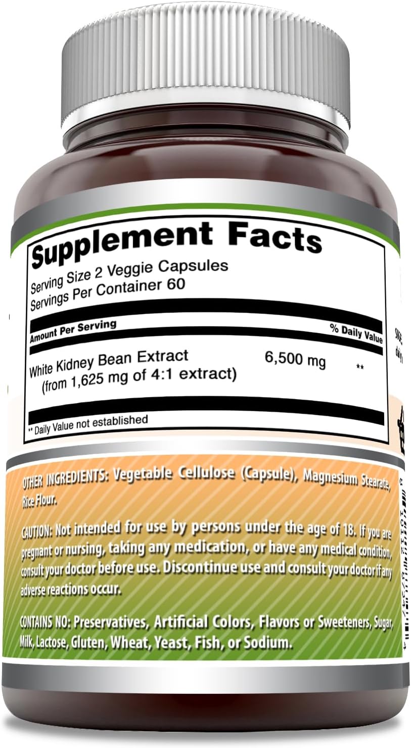 Amazing Formulas White Kidney Bean Extract 6500 Mg | Vegetarian Capsules | Non-GMO | Gluten-Free | Made in USA (1 Pack | 120 Count)