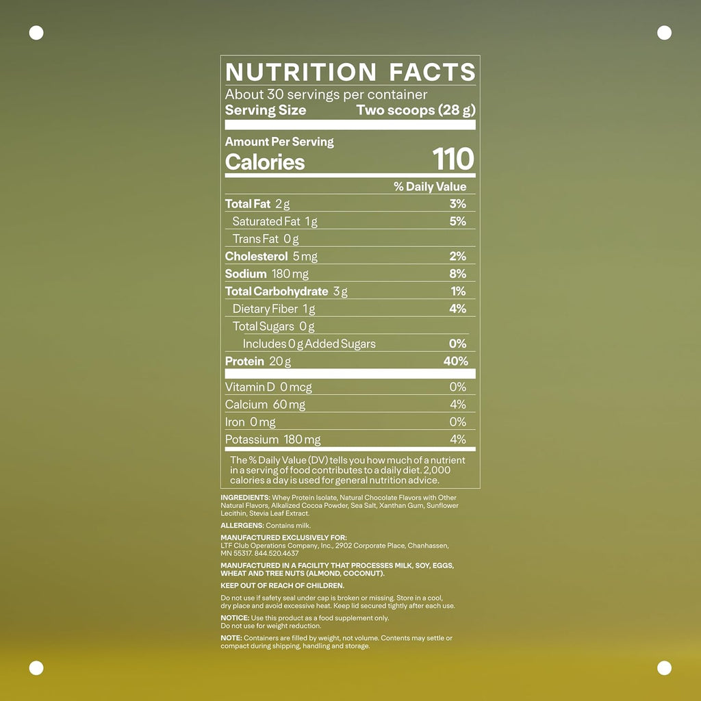 LTH Flex Whey Protein Isolate - Trusted by Life Time Fitness Members - Lactose-Free Protein Powder - for Post-Workout Recovery - Low Fat, No Sugar & Low Carb - Chocolate, 30 Servings
