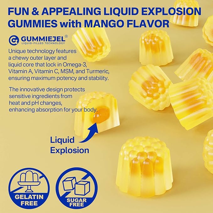 Vegan Omega-3 Gummies 1000mg + Turmeric - Omega 3 Fish Oil Alternative for Adults - Algae DHA 600mg & EPA 300mg, Vitamins A, C, E, Zinc & MSM, Sugar Free, 120 Cts