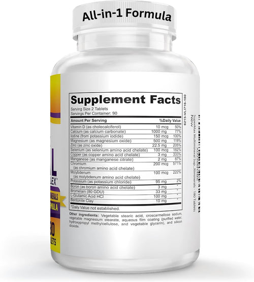 3-Month Multimineral Supplement (Iron Free) Natural Multiminerals | High-Potency Multi Mineral Supplements (15-in-1) Blended Minerals Formula | Mineral Complex | 90-Day Bulk Supply | 180 Tablets