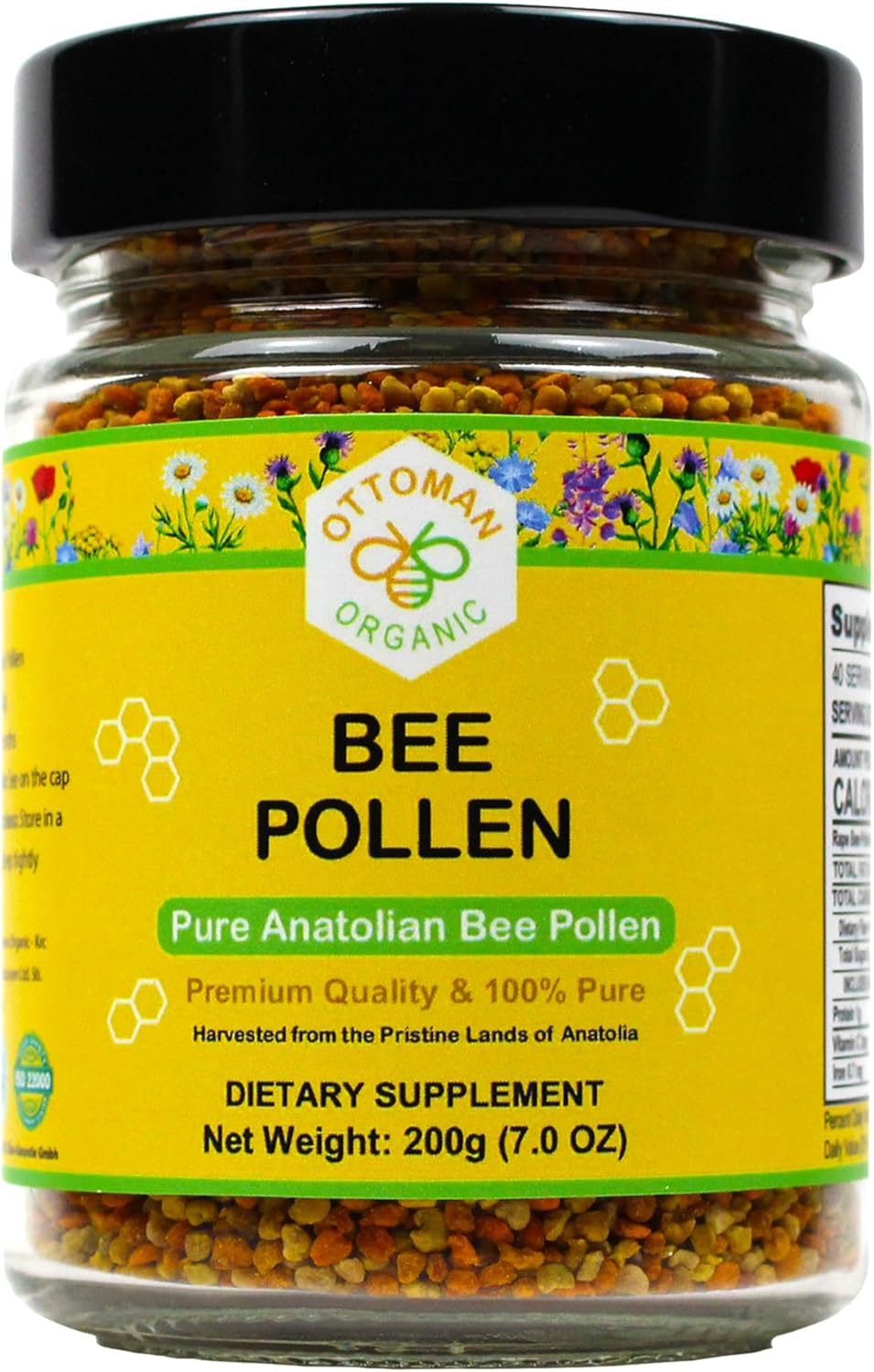 Organic Bee Pollen - USDA & EU Organic Certified, Halal, ISO 22000 & GMP | 100% Pure Superfood for Immune Support, Rich in Vitamins & Minerals | Non-GMO, Additive-Free | 200g (7.05 oz)