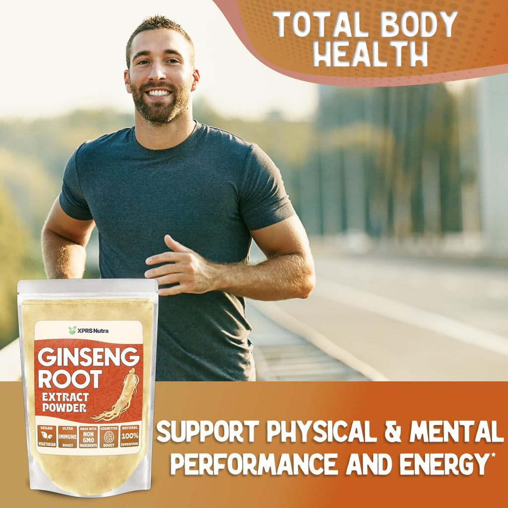 XPRS Nutra Ginseng Root Extract Powder - Ginseng Powder Supports Cognitive Function, Physical Performance, and Immune System - Vegan Friendly Panax Ginseng in Powder Form (16 Ounce)