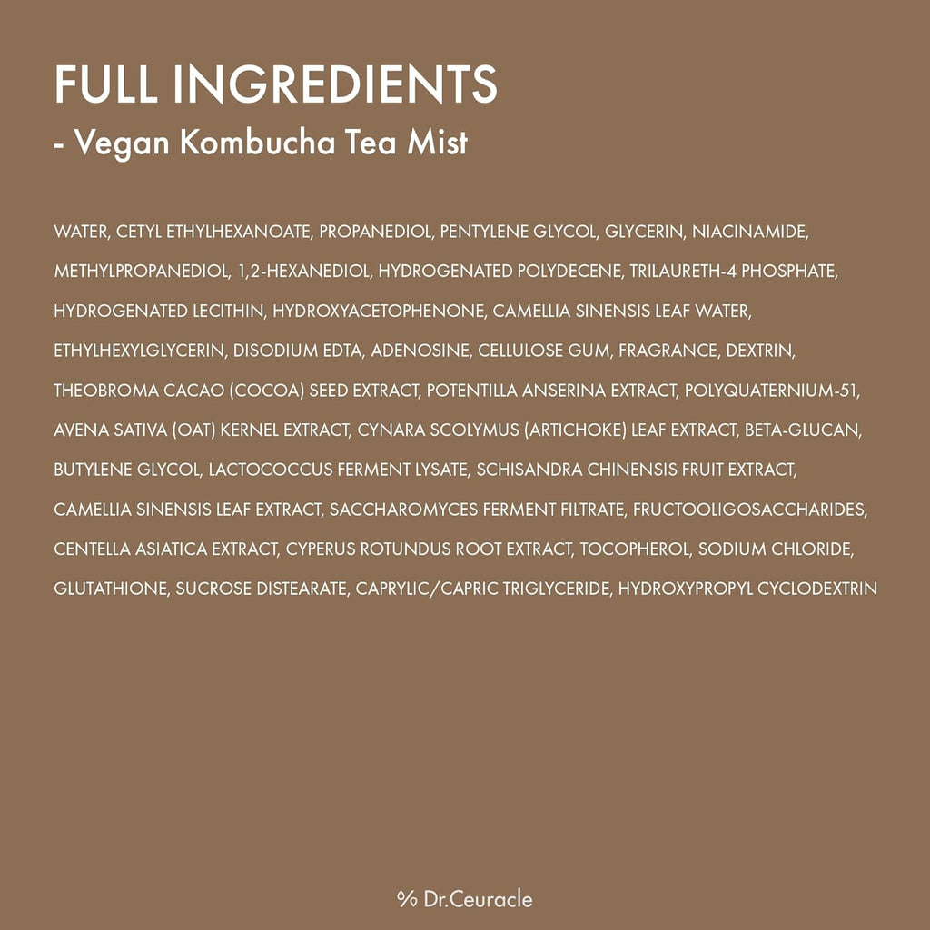 Dr.Ceuracle Vegan Kombucha Tea Mist - Hydrating Face Mist, Portable Milky Spray Serum, Korean Skincare (80 ml / 2.70 fl. oz.)