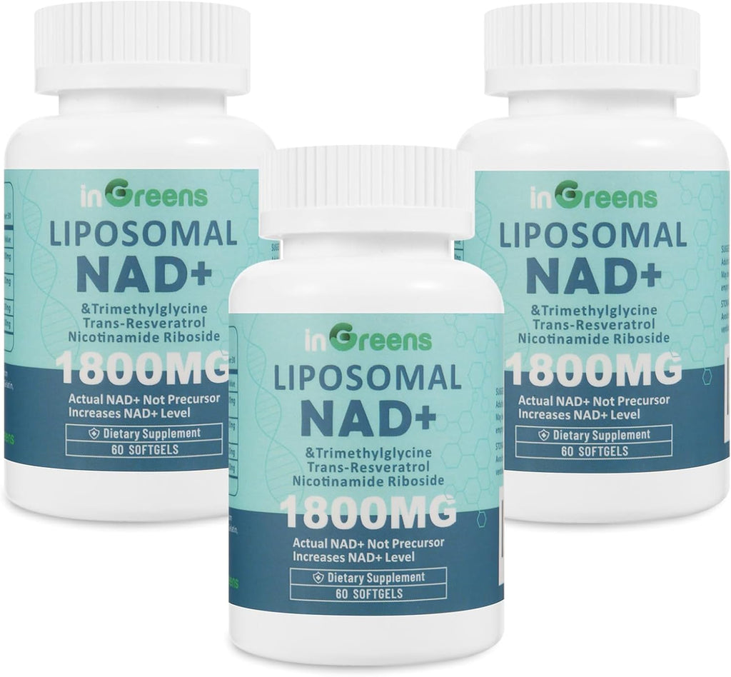 Liposomal NAD+ Supplement 1800 mg with Nicotinamide Riboside, Trans Resveratrol, Trimethylglycine，Replaces NMN, Boost NAD+, Aging Defense，Cellular Energy, 180 Softgels