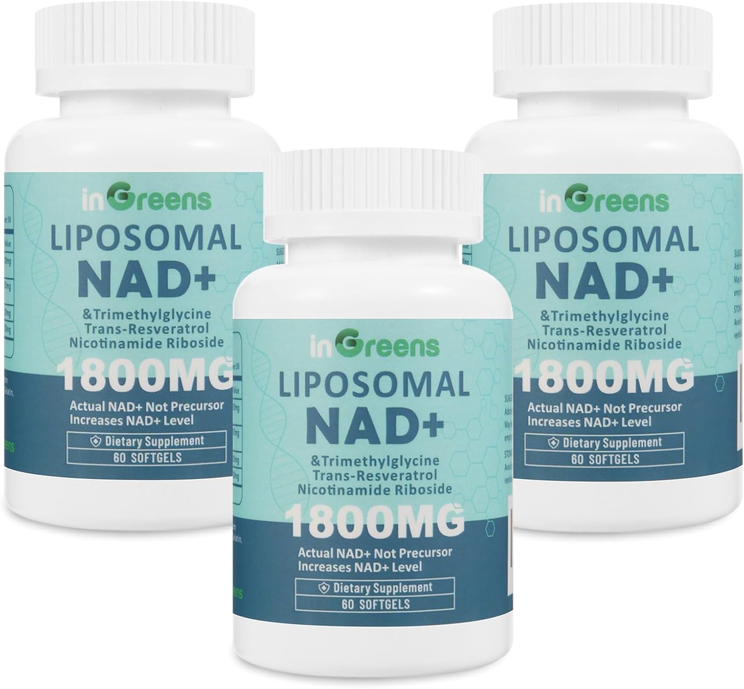 Liposomal NAD+ Supplement 1800 mg with Nicotinamide Riboside, Trans Resveratrol, Trimethylglycine，Replaces NMN, Boost NAD+, Aging Defense，Cellular Energy, 180 Softgels