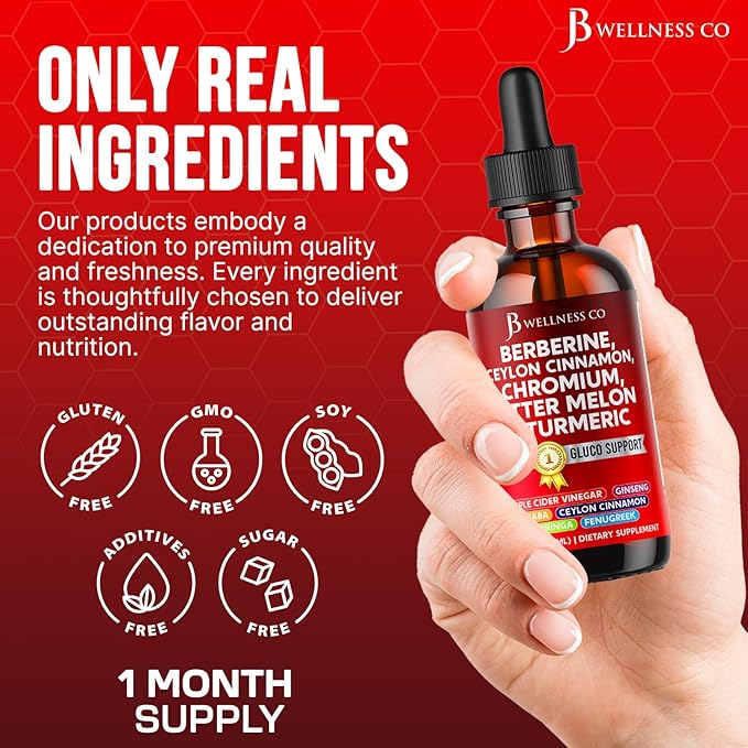 Berberine with Ceylon Cinnamon Supplement Liquid Drops + Bitter Melon Extract, Glucomannan, Gymnema, Chromium, Turmeric, Panax Ginseng, Moringa- 2 OZ