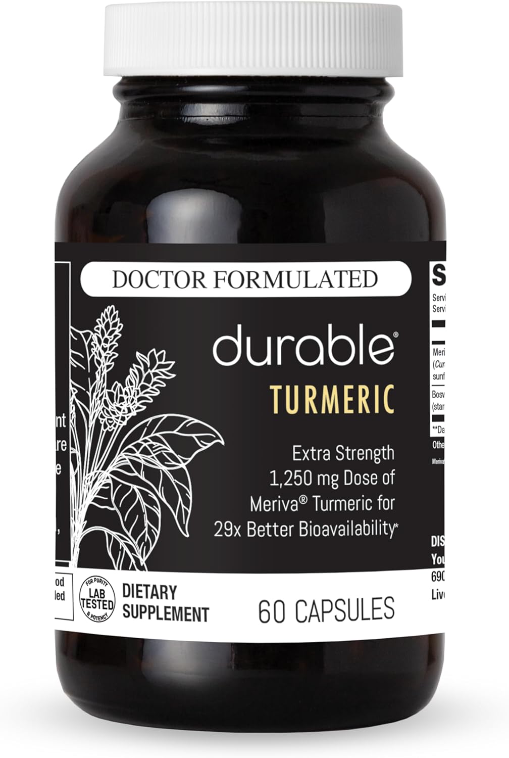 Durable Turmeric - 1250 mg Meriva Curcumin, 29X Better Absorption + Boswellia – Joint Comfort, Mobility & Healthy Inflammatory Response – Doctor Formulated, Vegan, Non-GMO, Made in USA (60 Capsules)