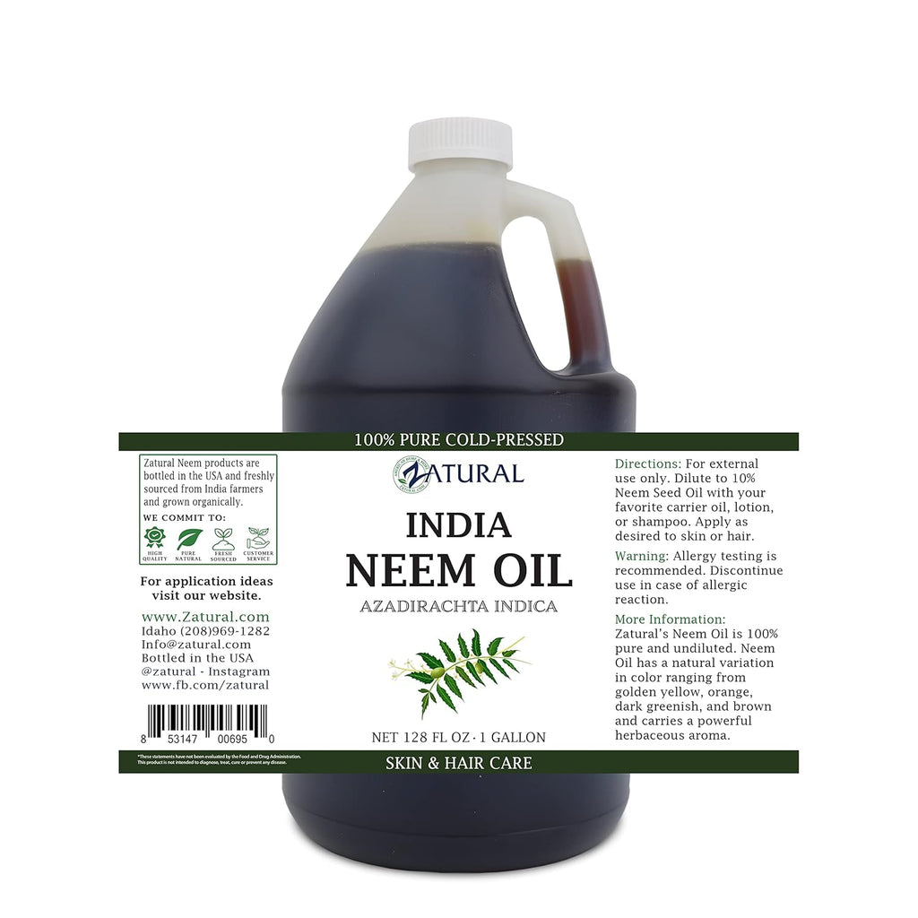 Zatural 100% Pure Neem Oil - Undiluted Cold-Pressed, Uses for Hair, Skin, and Nails, 128 oz