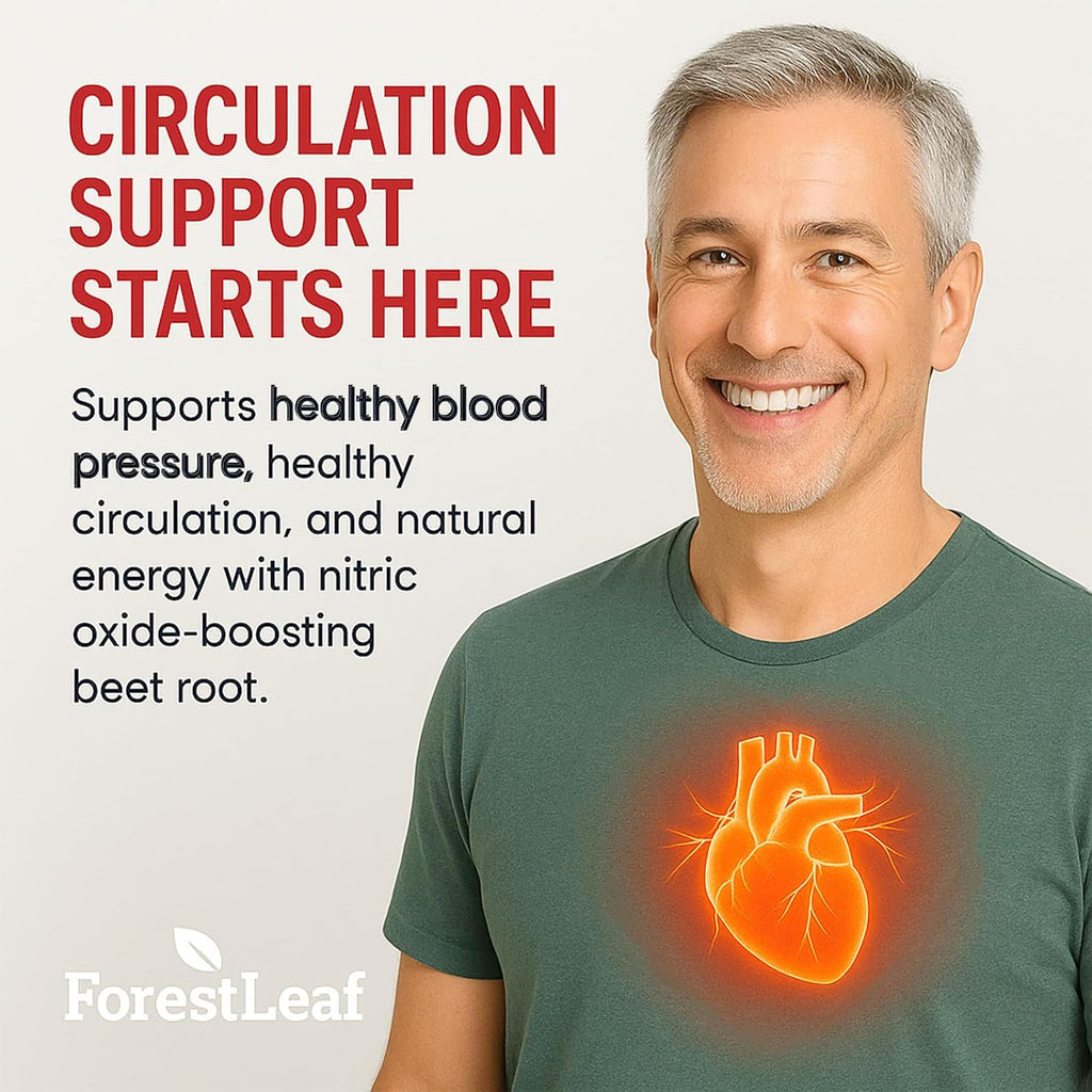 ForestLeaf Organic Beet Root Capsules - Beetroot Supplement 16000mg Strength 20:1 Extract Pills w/Ginger Grape Seed | Support Blood Pressure, Nitric Oxide, Flow, Circulation | Beets Powder - 120 Caps