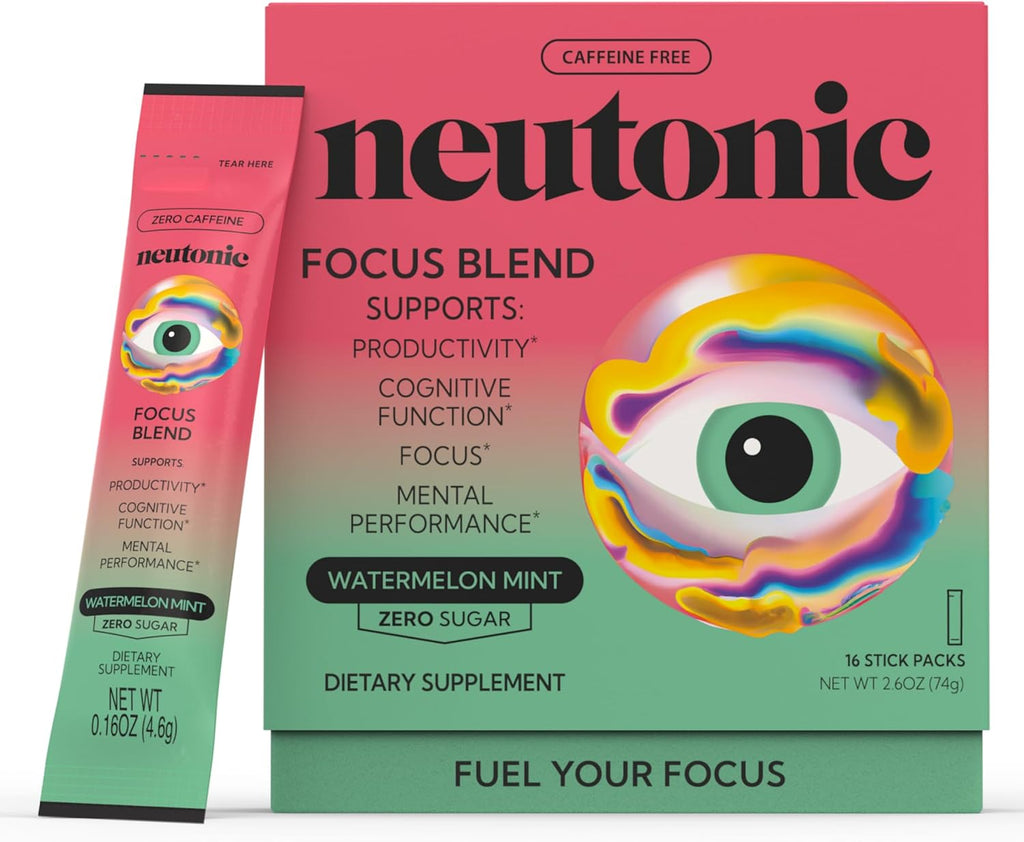 Neutonic Nootropic Focus Blend Powder | Watermelon Mint 16 Sticks | Caffeine Free, Zero Sugar | Support Memory, Mental Clarity, Cognitive Function | Boost Focus, Energy, Brain Health