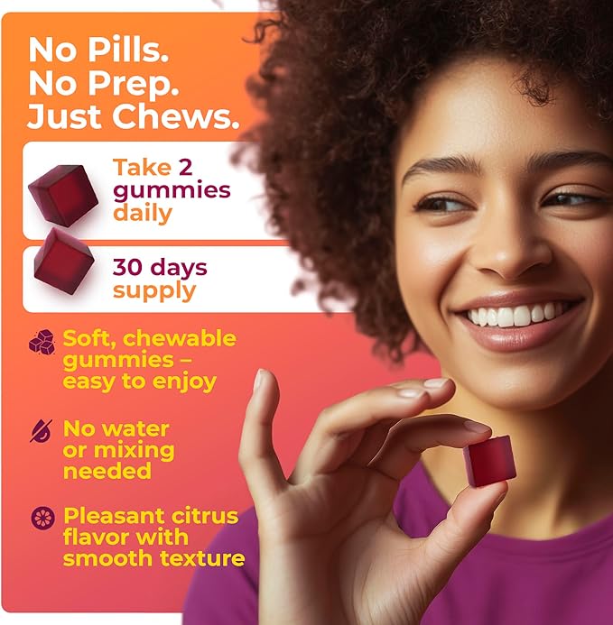 Orange & Beet Root Gummies – Nitric Oxide Booster for Energy & Circulation – Heart Health Beets Chews with Orange – Vegan Beetroot Supplement for Cardiovascular Support – Tasty Power Beet Chews